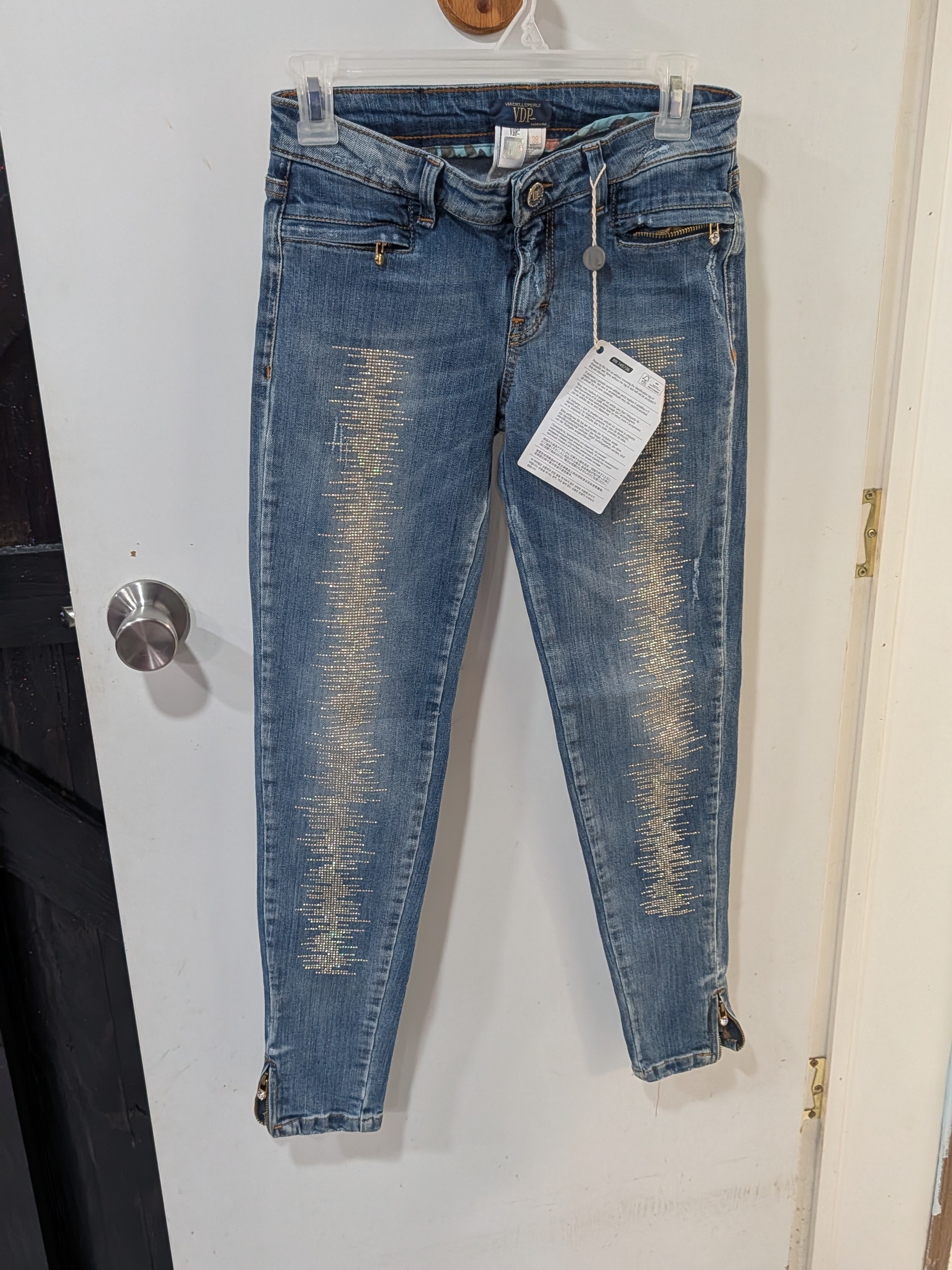 Blue Skinny Jeans With Front Sparkle Detail - Women's